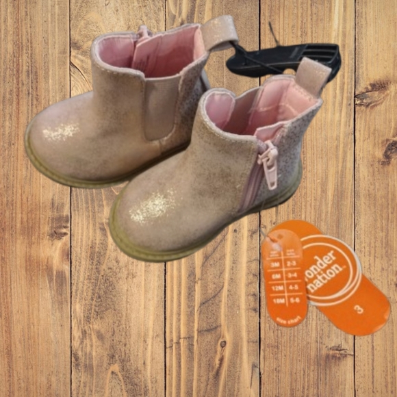 M7) Wonder Nation Pink Glitter Chelsea Boots – Toddler Girl Size 3T - Picture 7 of 11